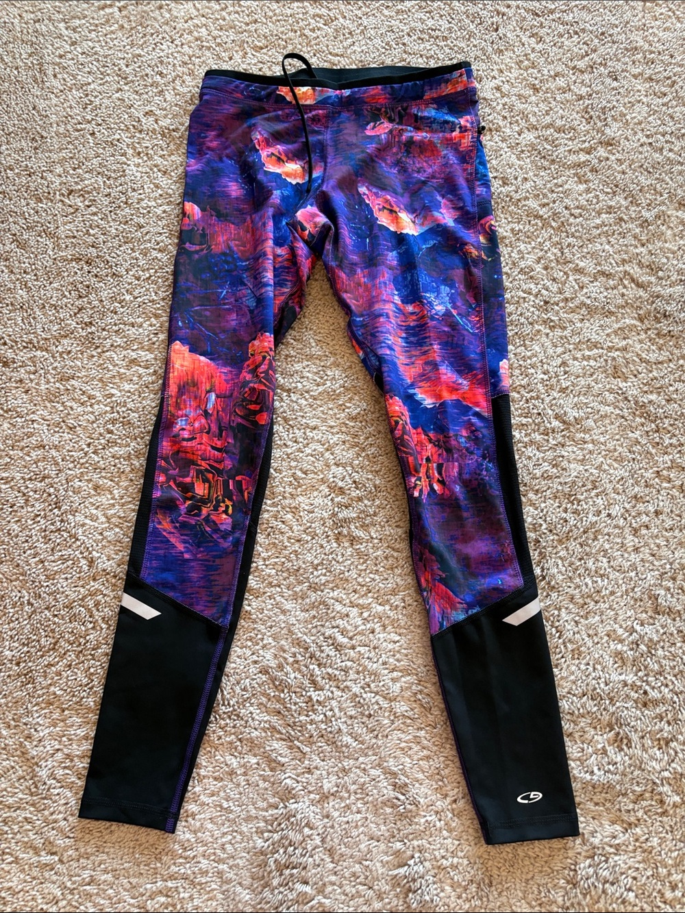 Colorful Printed Athletic Tights with Black Panels